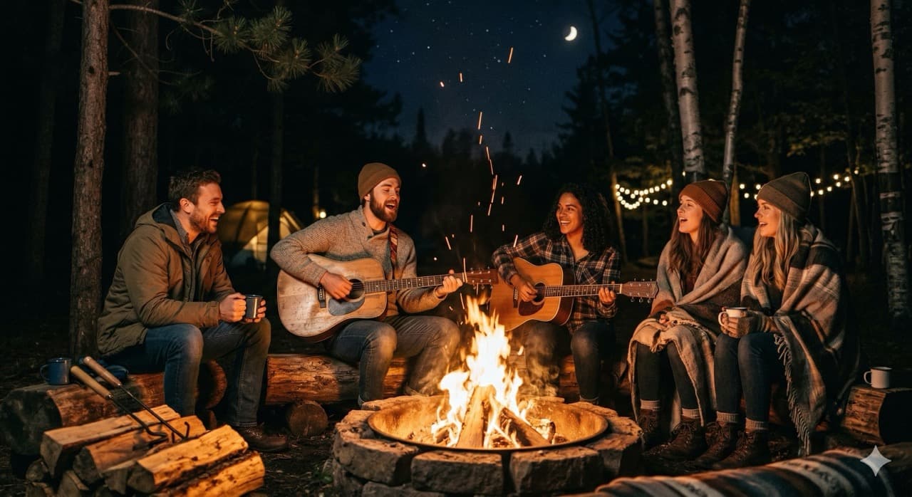 Večerní táborák a zpívání s kytarou